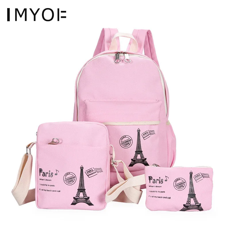 

Student Canvas school bag Backpack 3pcs set for girls kids student bookbag with purse bag high quality school bag for teenager