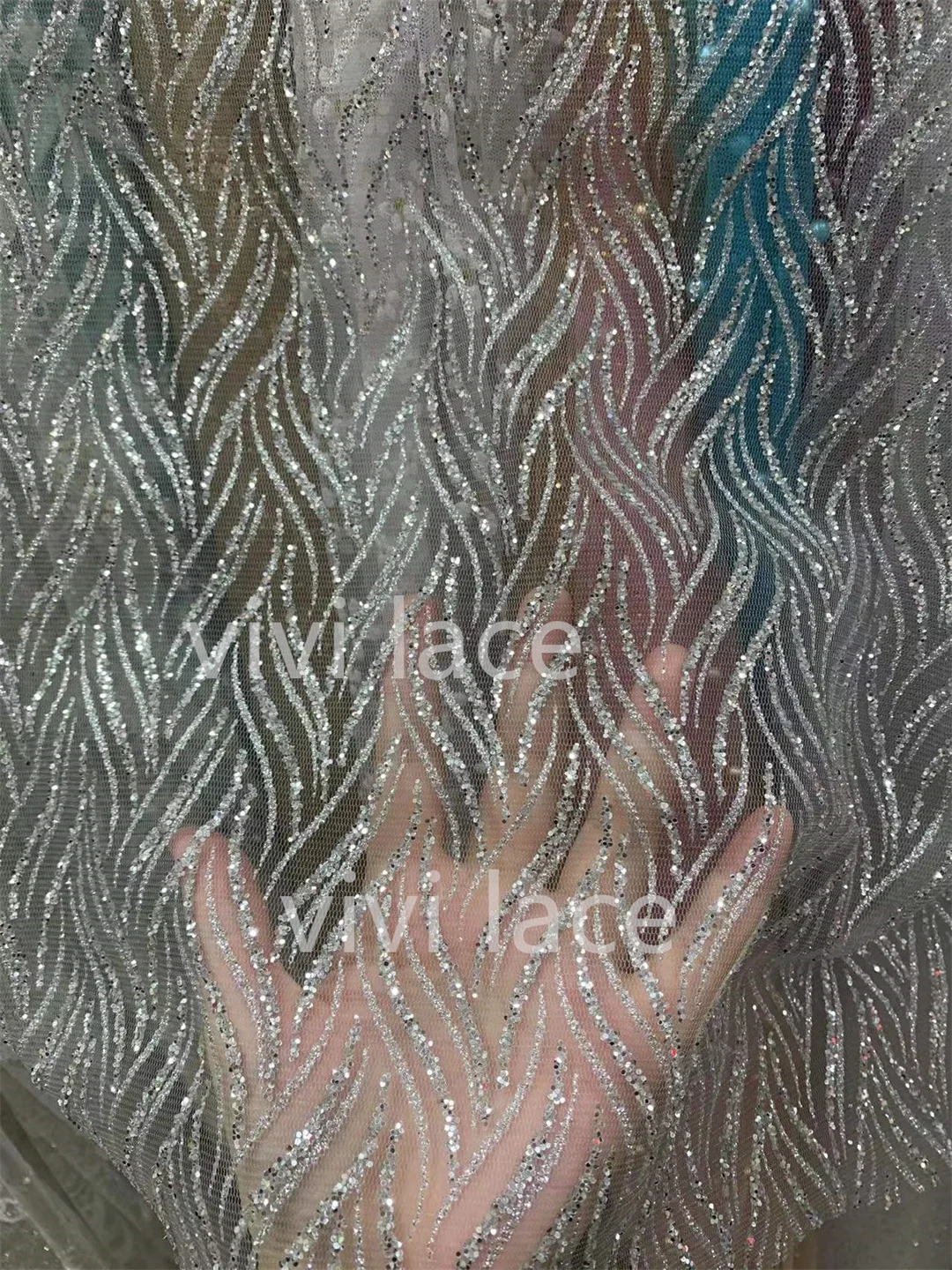 

5 Yards Wedding Couture Silver Bling Glitter Glued Tulle Lace African Fabric For Sawing Party Dress/Occasion