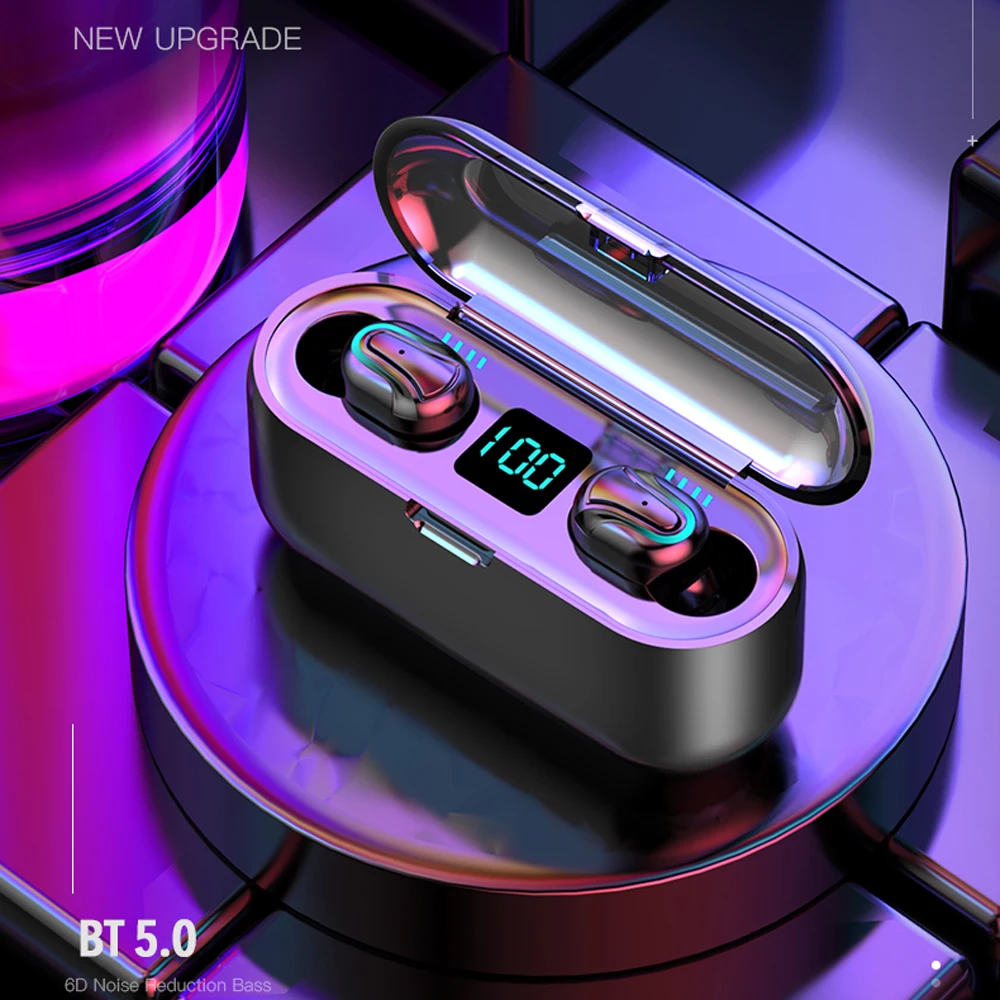 Беспроводные наушники Bluetooth V5.0 F9 TWS беспроводные Bluetooth наушники светодиодный дисплей с 1200 мАч power Bank гарнитура с микрофоном