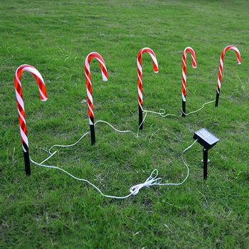 

1/2/4/5 pcs Solar Power Christmas Candy Cane Lights Solar Lights Outdoor Warm Solar Lawn Lamp LED Garden Pathway Yard Lawn Light