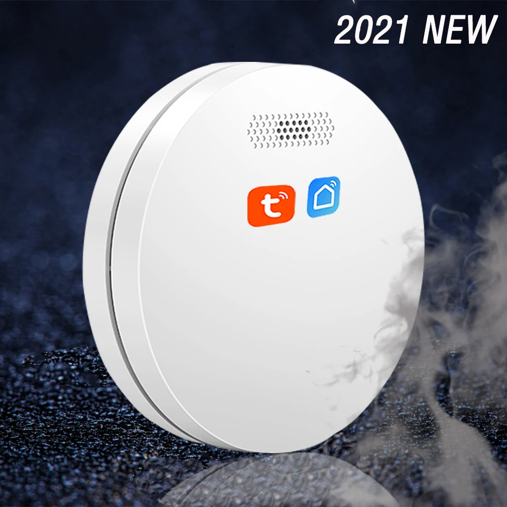 Tuya-Sensor de humo inteligente WiFi, alarma de fuego ultradelgada, producto de seguridad para casa con 85dB integrado, Control por aplicación, novedad de 2021