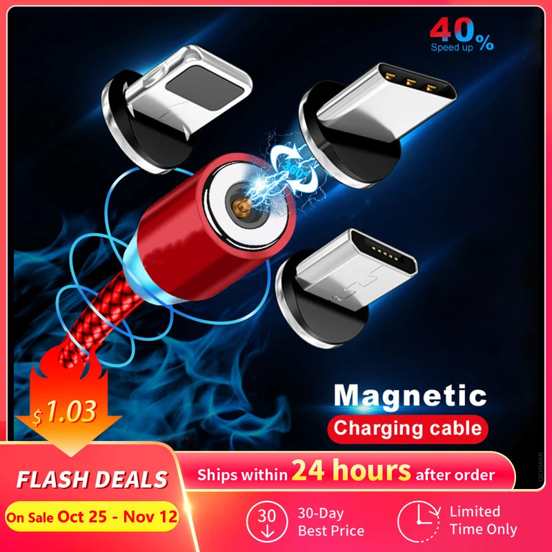 

Magnetic Cable lighting 2.4A Fast Charge Micro USB Cable Type C Magnet Charger Braided Phone Cable for iPhone Xs Samsung Wire 1M