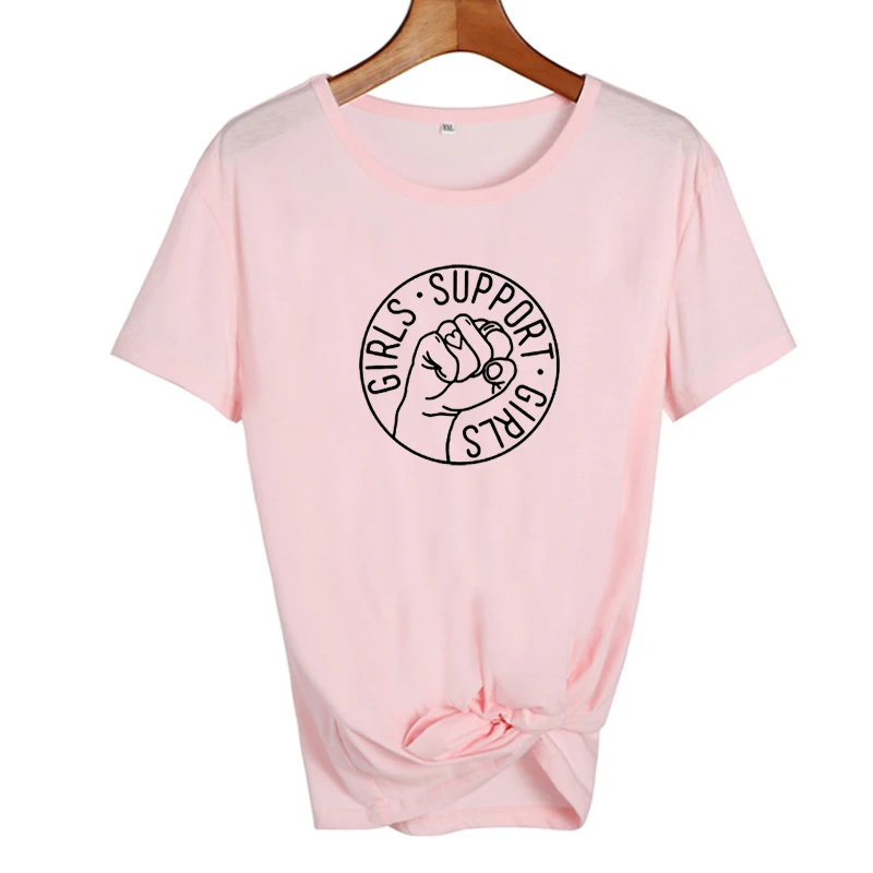 Женские футболки с надписью «Feminist power Harajuku», женские летние топы Tumblr, женские футболки с графическим рисунком, черные, белые футболки - Цвет: pink-black