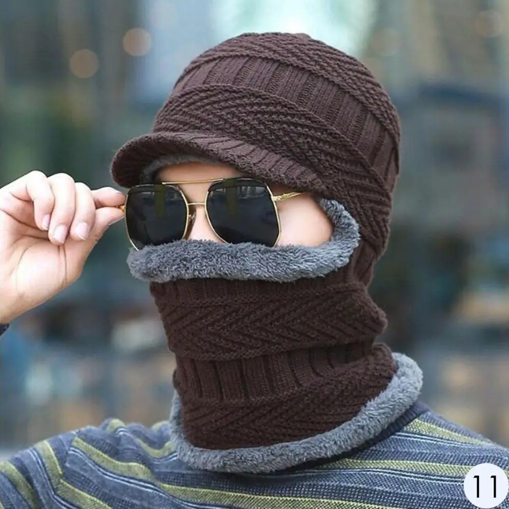 Зимние шапки для мужчин Skullies Beanie шапка зимняя шапка для мужчин и женщин шерстяной шарф шапка s Набор Балаклава маска Gorras Bonnet вязаная шапка - Цвет: 11