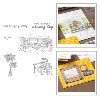 

2020 New Hot Seaside Beach Coconut Tree Seat Fruit Juice Seagull Stamps and Metal Cutting Dies For Scrapbooking Card Foil Making