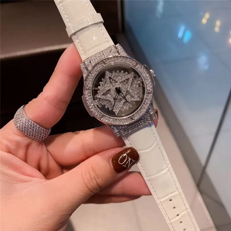 Women Watches Women Luxury Brand Fashion Silver Star Watch Diamond Womens Watches Top Brand Female Leather Wrist Watch C003