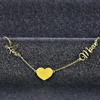 

Personalized Custom Name Necklace 2 Names Heart Style Gold Necklaces Customized Nameplate Necklace for Women Jewelry Gifts