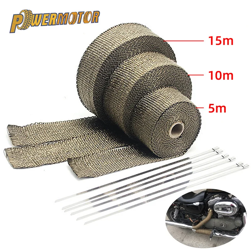 

5M/10M/15M/20M Exhaust Motorcycle Thermal Exhaust Tape Header Heat Wrap Manifold Insulation Roll Resistant With Stainless Ties