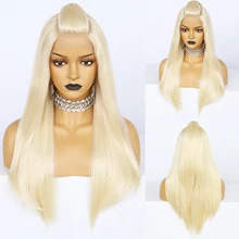 

JONETING U Part Long Blonde 613 Color Human Hair Blend Wig Heat Resistant Futura Lace Front Wigs for Women