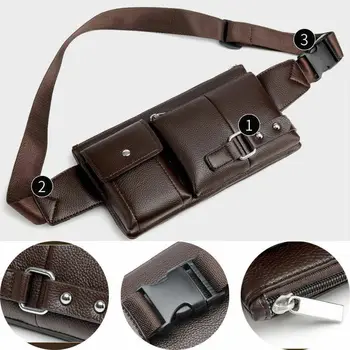 

Hiking Waist Bag For Mens Black Belt Bags Adjustable Leather Handbag Men's Travel Waist Bags Fashion Portable Belly Phone Pack