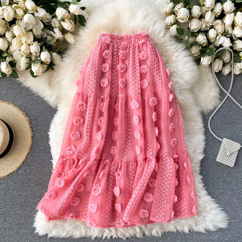 SINGREINY Design Three dimensional Dot Skirts Women Elegant Solid