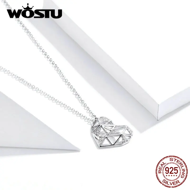 WOSTU, настоящее 925 пробы, серебряное ажурное ожерелье в виде сердца, длинная цепочка для женщин, свадебное романтическое ожерелье для влюбленных, ювелирное изделие BKN364
