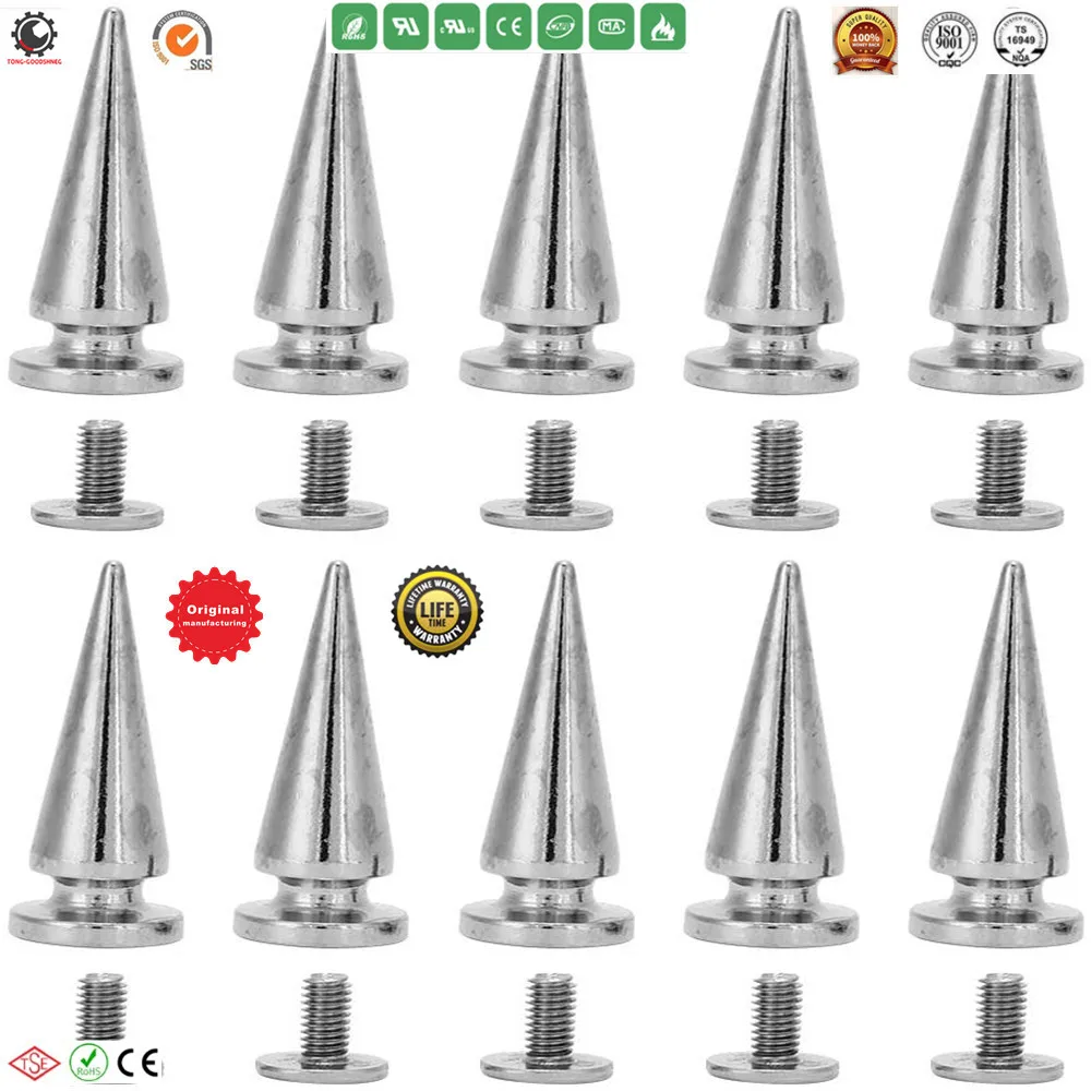HEEPDD 10Pcs 10x26MM Large Size Cone Spikes Punk Rivets Stud Screw Tree  Shape Back Spikes for DIY Leather Shoes Jacket Craft Garment Bag(Silver)