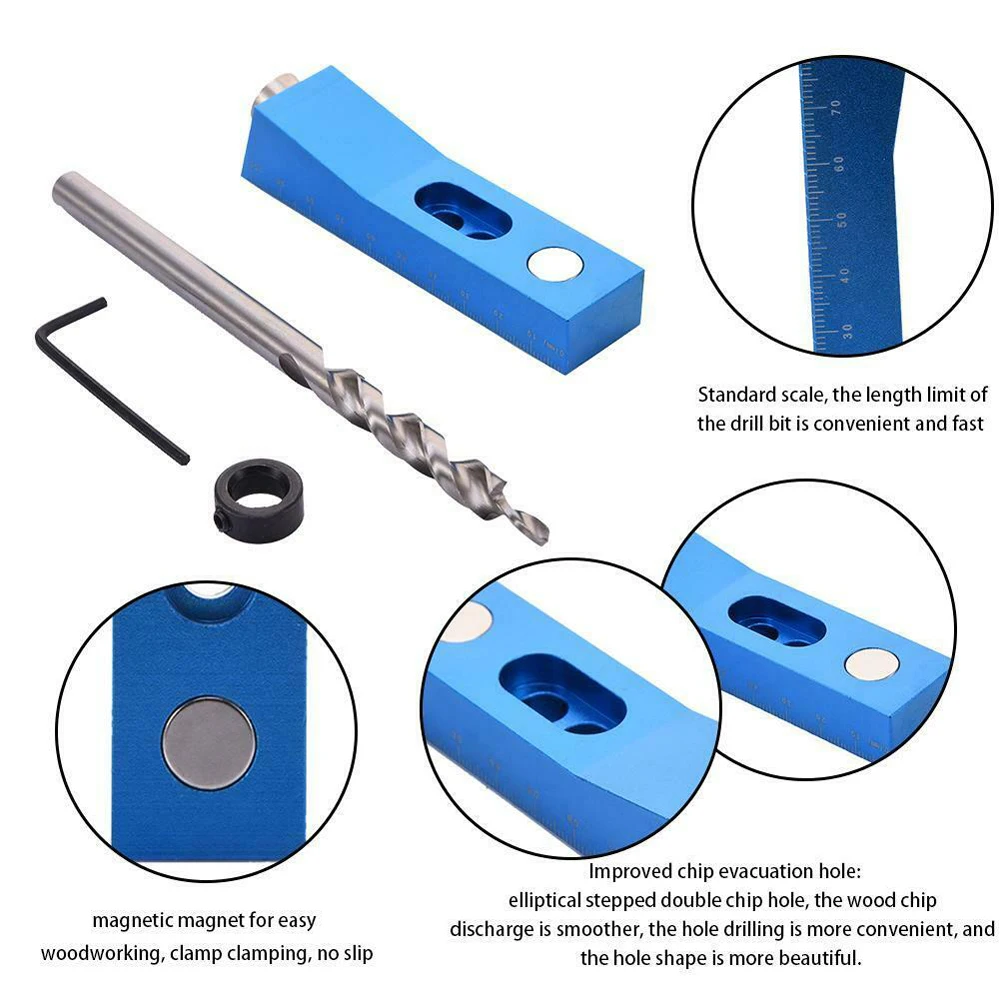 

Hot Fine Quality Aluminum Alloy Mini Magnetic Pocket Hole Jig Set Practical System Woodworking Hole Punch Locator