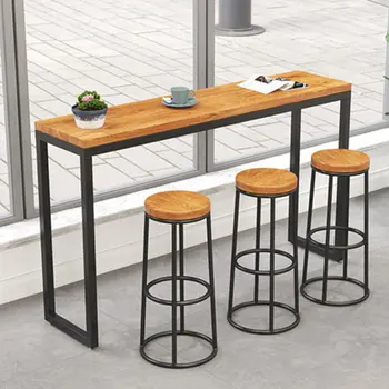

Nordic Bar Chair Modern Simple Solid Wood Retro-making Old Iron Art Business Household Stand Three Sitting Heights and Colors