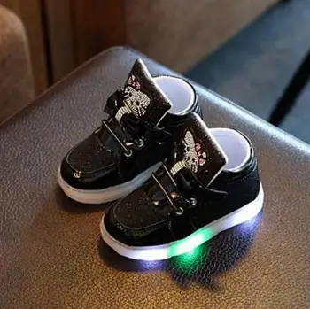 

New Brand Cartoon KT Children Glowing sneakers Rhinestone footwear kids shoes LED Flashing Baby girls Casual Shoes with light