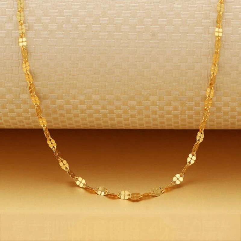 Collar de oro amarillo puro de 18k mujer, cadena de trébol de 1.7mmW, 18 pulgadas, 1 1,5g|Collares de cadena| - AliExpress