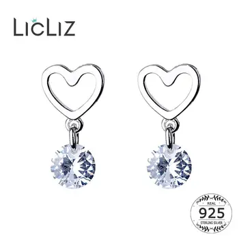

LicLiz New Hollow Heart 925 Sterling Silver Drop Earrings for Women Girls Clear Zircon Diamond Heart Dating Jewelry LE0650