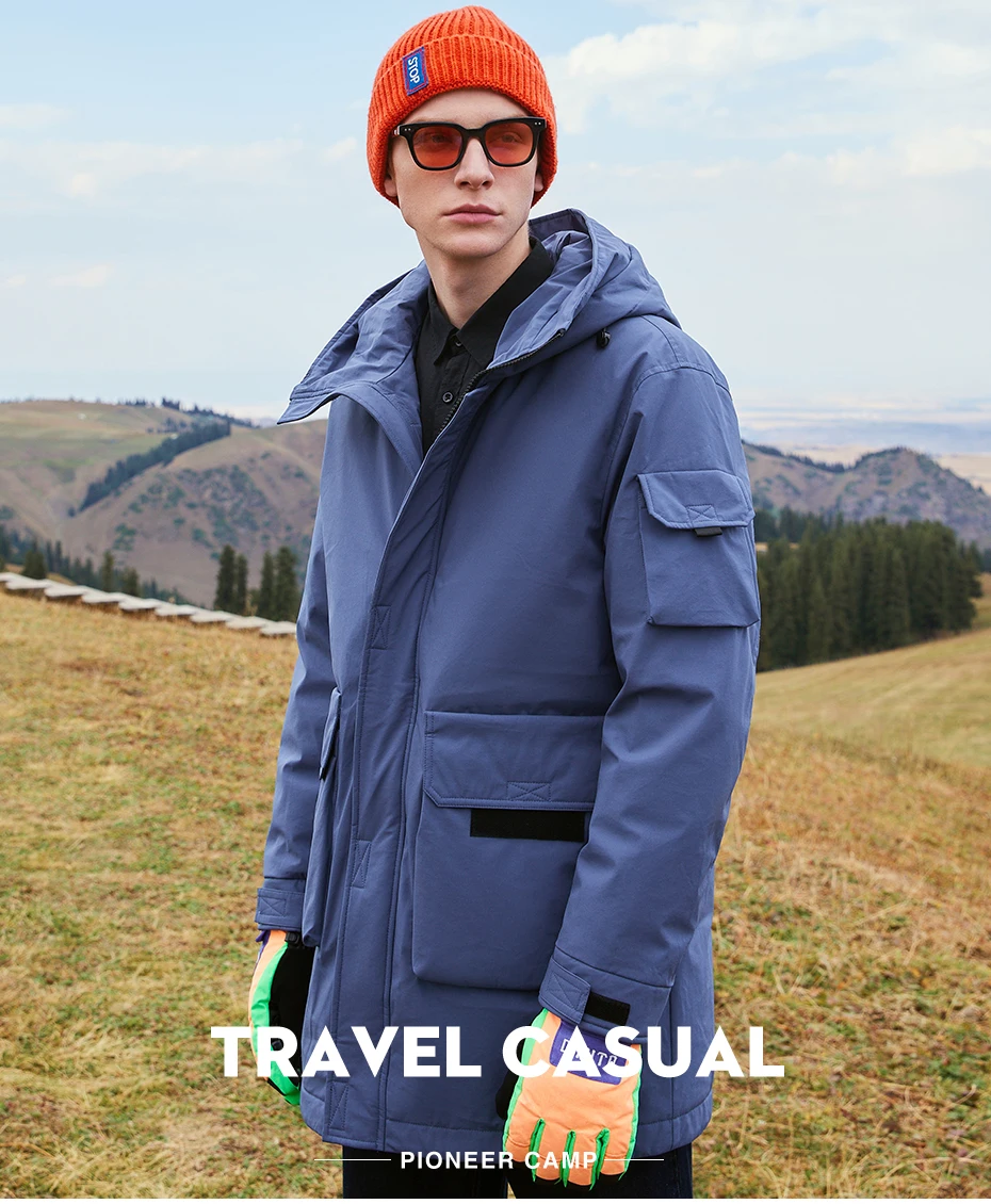 Pioneer Camp Winter Men Long Down Jacket Duck Thick Hooded Causal Pocket Warm Coats for Male AYR901561