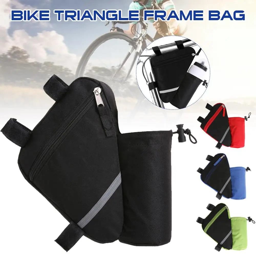 

Triangle Bike Frame Bag with Zip Pouch mtb road bike Water Bottle bag red blue green black Bike accessories