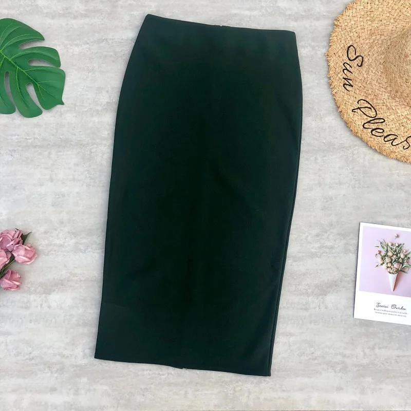 dark green Женские юбки, высокая эластичность, яркие цвета, молния сзади, высокая талия, юбка-карандаш, тянущиеся длинные юбки для женщин, s Jupe Femme - Цвет: dark green