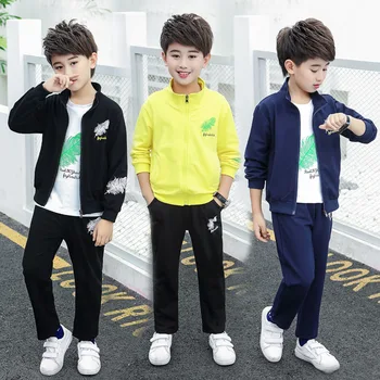 

Boys' Sport Suits for Children's Clothing In Autumn New Casual Long Sleeve Leaves Shirt Coat Pant Three-piece Sport Suit