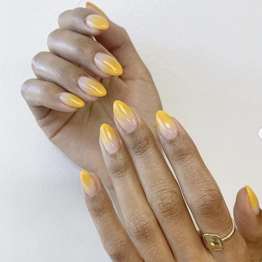 24pcs Yellow Gradient Designs False Nails Short Stiletto Fake Nails Full  Cover Nail Art Tips Press On Nails With Glue Manicure - False Nails -  AliExpress