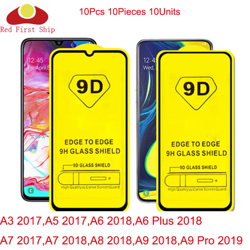 100Pcs/lot 9D Tempered Glass For Samsung Galaxy A3 A5 A6 A7 A8 2017 2018 screen Protector A9 2018 2019 cover film Movie 9H