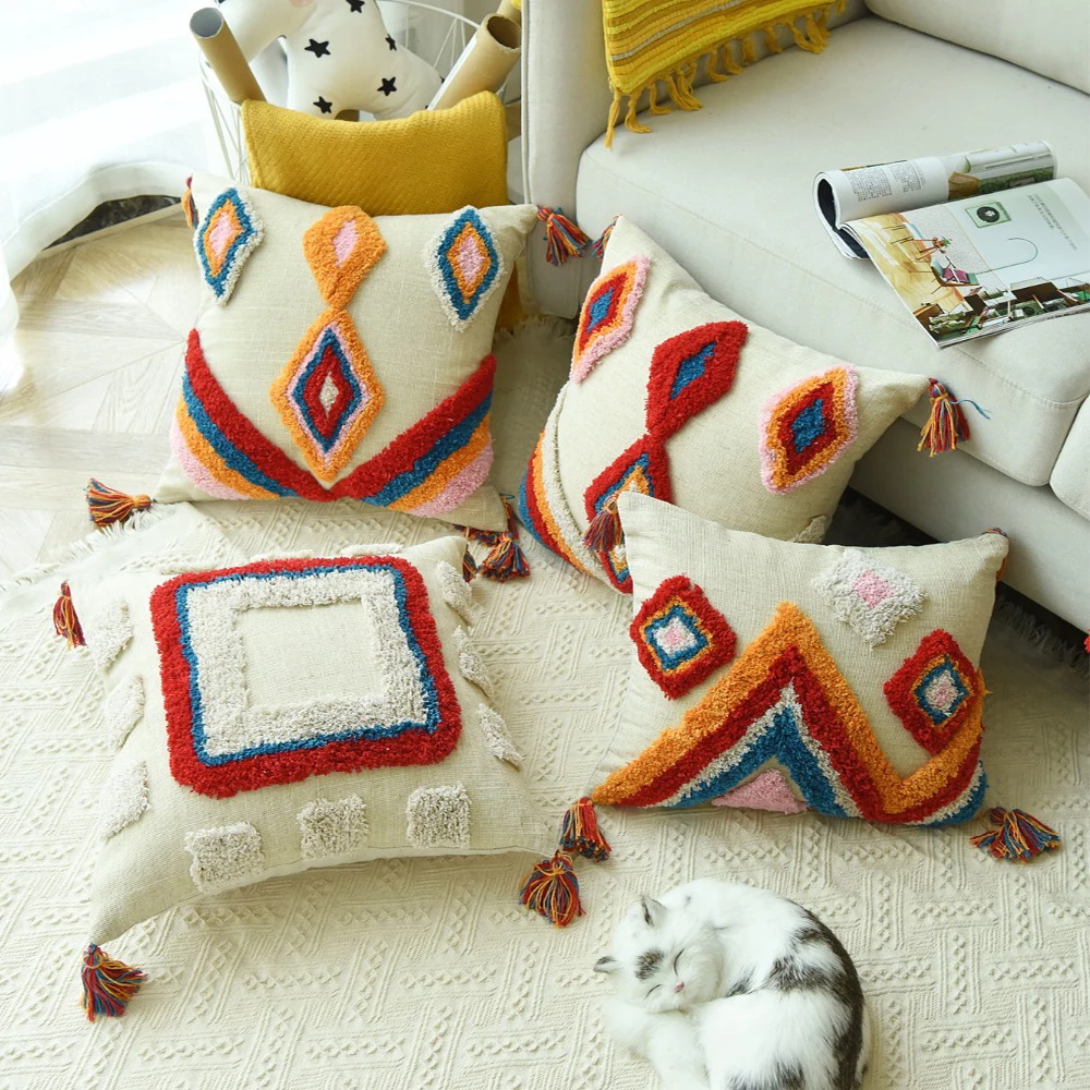 

Handmade Luxury Moroccan Style Cushion Cover Wool Tassels Boho Style Ethnic Colorful Pillow Cover 45x45cm/30x50cm Home Decoratio