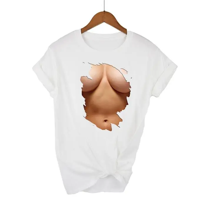 Big Boobs Sexy Stomach Pack Abs T-shirt Women's Short Sleeve