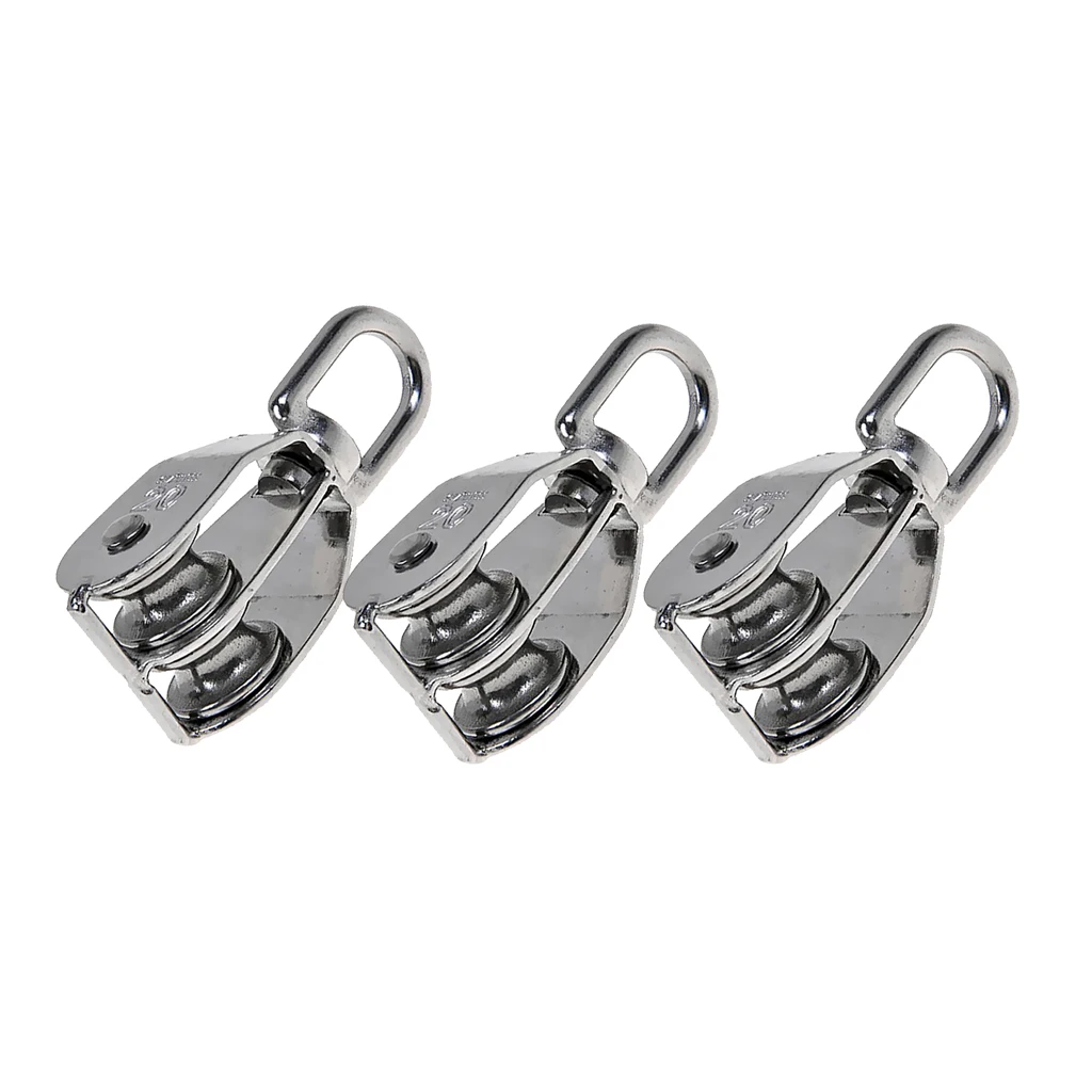3pcs/set M20 Stainless Steel Double Sheave Swivel Eye Rope Pulley Block Wheels