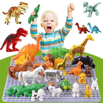

Zoo Animal Dinosaur Building Blocks Original Classic Bricks Accessory Kids Toys Compatible with Big Size Block Panda Elephant