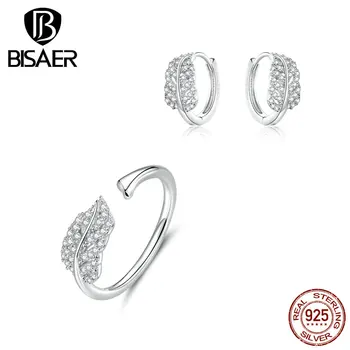 

Feather Hoop Jewelry Sets Sterling Silver 925 Rings Hoop Earrings Jewelry Sets for Women Wedding Engagement Statement Jewelry