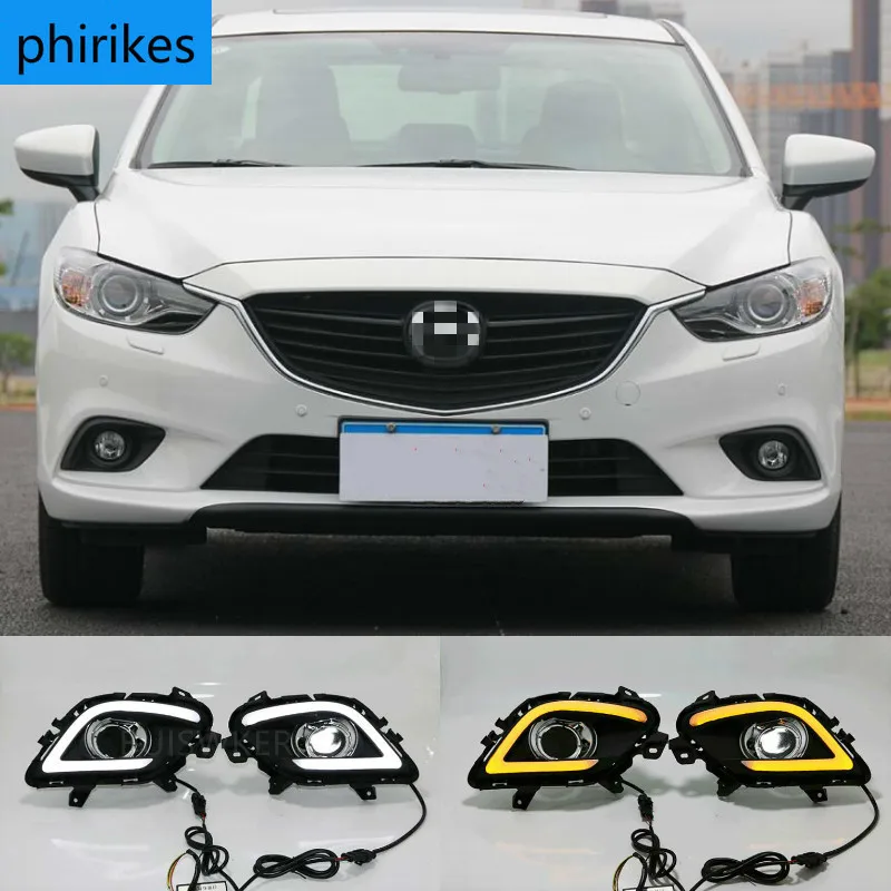 1 set For Mazda 6 Atenza 2014-2016 with turnning signal lights LED DRL Daytime Running Lights fog lamp hole |