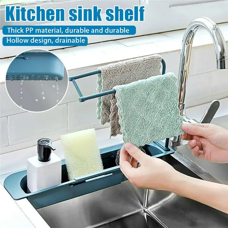 

Telescopic Sink Rack Holder Expandable Storage Drain Basket For Home Kitchen Adjustment Rack Storage Tool Sink Filter Shelf