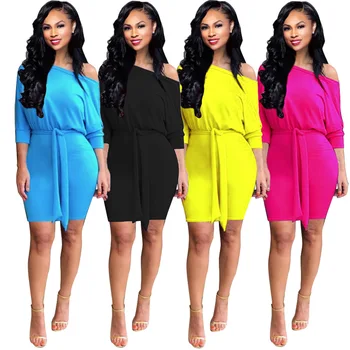 

Sexy Oblique Shoulder Women's Plus Size Dresses New Summer 3/4 Sleeves Casual Solid Color Elegant Party Dresses Vestido De Mujer