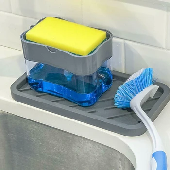 

2-in-1 Pump Soap Dispenser and Sponge Caddy For Dish Soap Sponge 13 ounces soap dispenser sponge Pump Kitchen cleaning tools