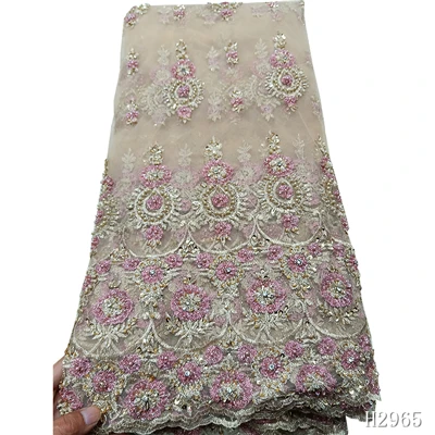 HFX, модная африканская кружевная ткань, ручная работа, расшитая бисером, розовая нигерийская кружевная ткань,, высокое качество, с бисером для женского платья H2964 - Цвет: as picture