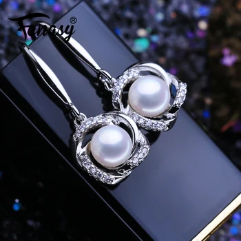 

FENASY 925 Sterling Silver Natural Freshwater Pearl Drop Dangle Earrings For Women Long Earrings Fashion Pearl Jewelry