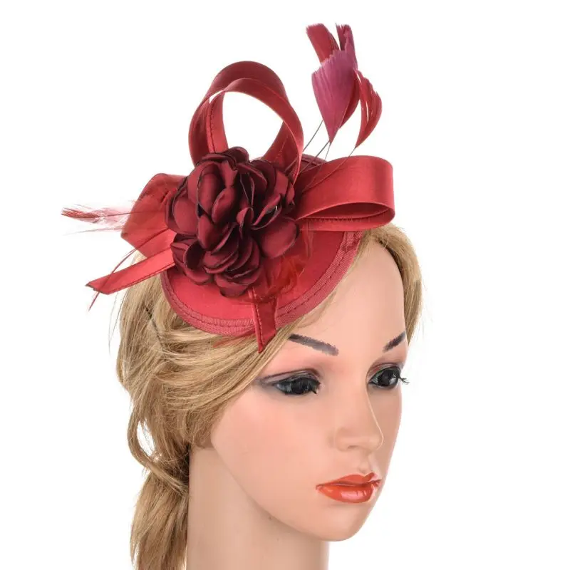 Для женщин элегантный перо верх с растительным проектом шляпа дот Кепки повязка зажим для волос Свадебные праздничные вечерние банкетные волос