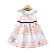Платье в полоску с рисунком кота для девочек; лето г.; детское платье