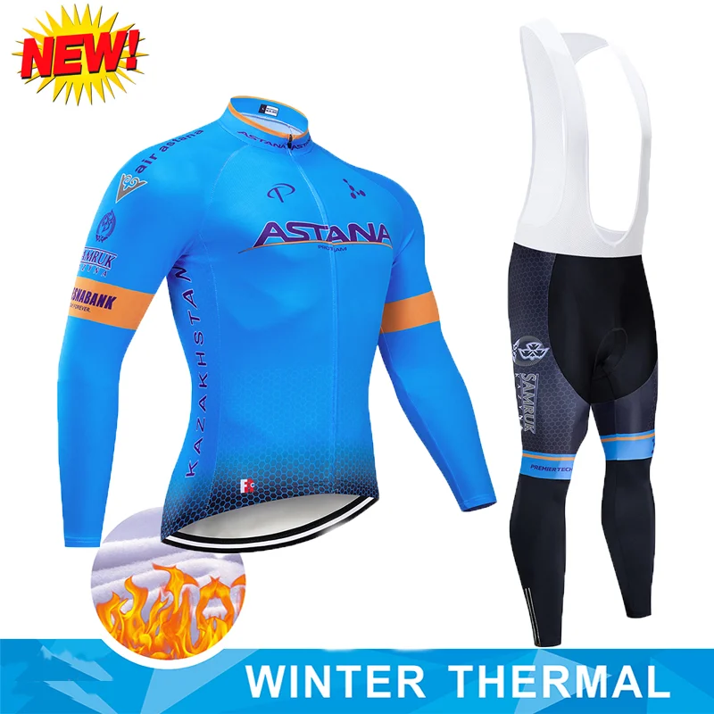 

2019 Astana Winter Thermal Fleece Long Cycling Jersey Set Ropa Roupa De Ciclismo Invierno MTB Bicycle Clothing Bike Clothes Wear