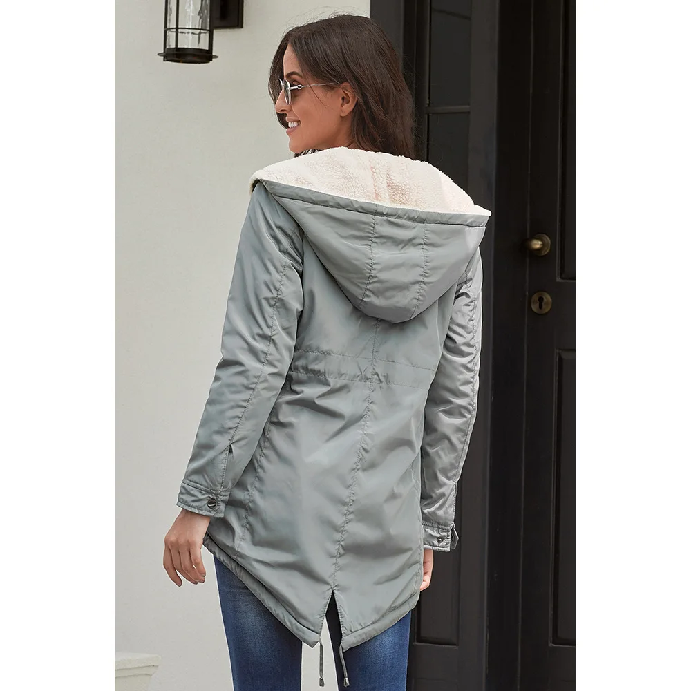 

Cotton-padded Clothes WOMEN'S Dress New Winter Wool Hooded Non-symmetrical Coat Mid-length Europe And America WOMEN'S Dress Cott