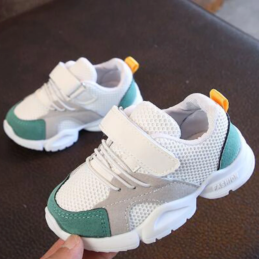 

Popular Children Boys Running Shoes White Pink Red Breathable Strap Casual Sport Shoes For Kids Girls In EU Size21 To 30