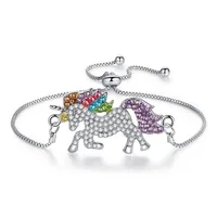 Pulsera de unicornio con diamantes de imitación para mujer, brazalete ajustable, 1 unidad