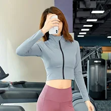 Женская спортивная куртка для фитнеса и йоги на молнии, тонкое пальто для бега с пуговицами живота