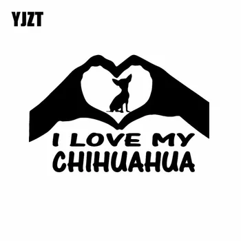 

YJZT 16.3X10.7CM Creative Car Sticker I Love My Chihuahua Hands Heart Dog Vinyl Decal Black/Silver C24-1392
