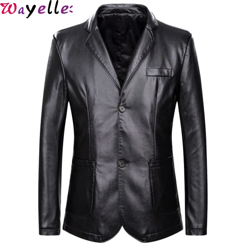 Мужское пальто из искусственного меха, мужские кожаные блейзеры, куртки, Осень-зима, свободная мягкая куртка из искусственной кожи с отворотом, пальто размера плюс 5XL 6XL 7XL