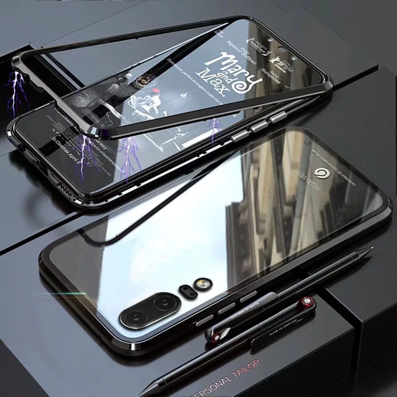 

YonLinTan Coque cover Case For Huawei p20 pro p 20 lite p20lie p20pro Metal magnetic Frame Hard tempered glass Back Phone Covers