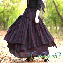 Размера плюс 6XL весна осень Женская винтажная Повседневная клетчатая хлопковая Ретро фиолетовая длинная юбка дизайн/юбки-пачки для женщин